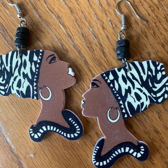 Pierced Earrings Exaggerated Fishhook Wood Lightweight Earrings Exotic W… - Picture 2 of 6